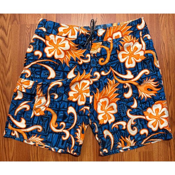 Vtg Quiksilver Board Shorts Mens 38 8" Hawaiian Floral Beach Swim Trunks Y2K - Picture 1 of 6